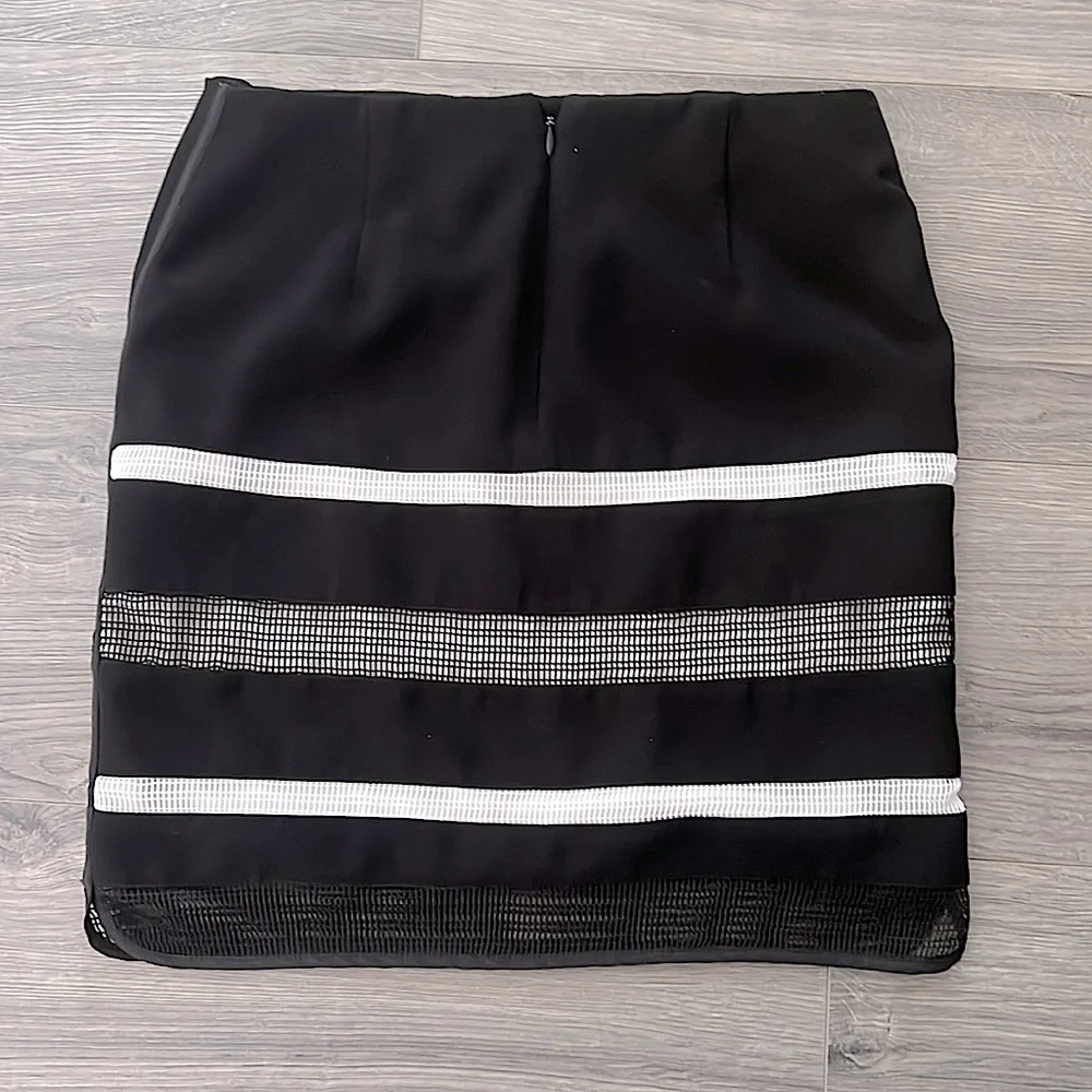 Black and white skirt Mesh Stripe Black Pencil - Picture 3 of 13